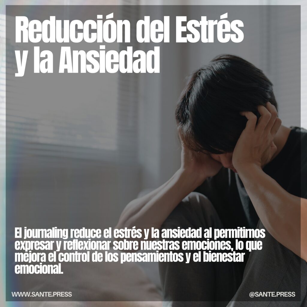 Ilustra técnicas para la reducción del estrés y la ansiedad, promoviendo la calma y el bienestar emocional - Beneficios del Journaling para la Salud Mental Métodos efectivos para disminuir el estrés y la ansiedad, fomentando la paz mental y la relajación Estrategias para aliviar el estrés y la ansiedad, destacando la importancia del autocuidado y la serenidad