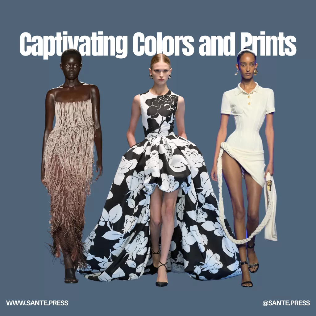 A vibrant vintage color palette featuring floral patterns in black, gold, white, blue, orange, and green for a stylish look.