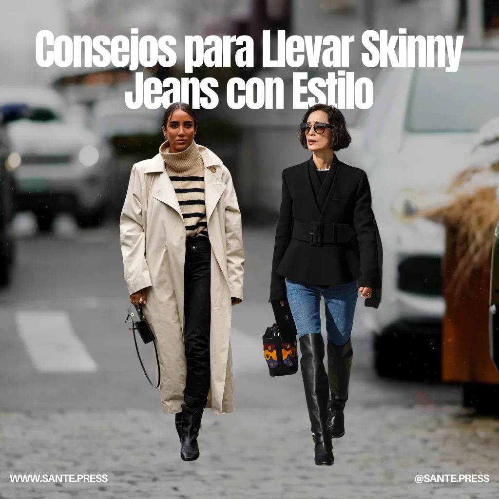 Dos mujeres caminan por la calle, luciendo jeans ajustados y botas elegantes, reflejando un estilo moderno y sofisticado.