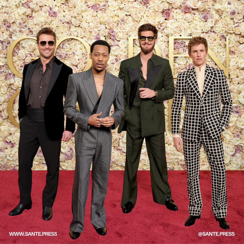 Look de Glen Powell, Look de Tyler James Williams, Look de Andrew Garfield, Look de Eddie Redmayne En los Globos de Oro 2025 - Golden Globes 2025