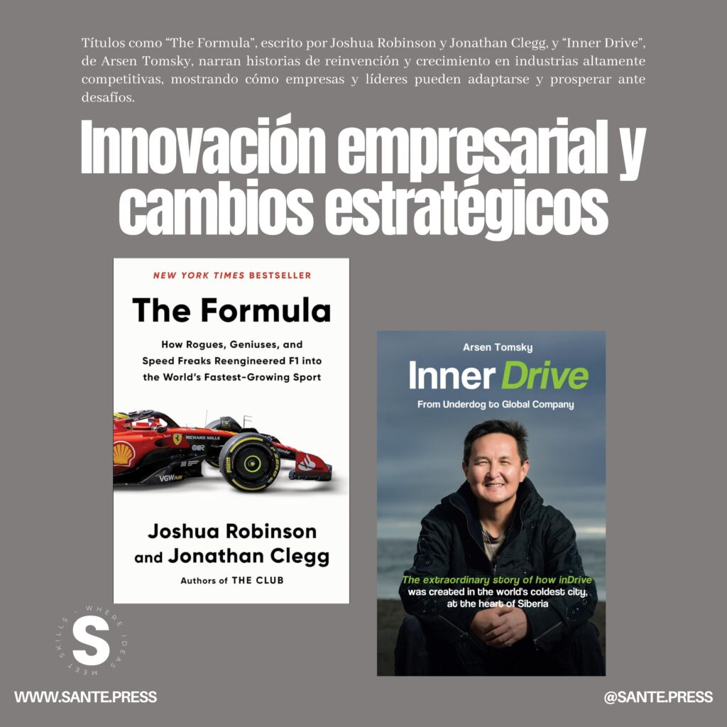 Imagen destacando los libros "The Formula" y "Inner Drive", recomendados para innovación empresarial y adaptación estratégica. Recomendaciones literarias de McKinsey. Image featuring "The Formula" and "Inner Drive," recommended for business innovation and strategic adaptation. McKinsey Literary Recommendations.
