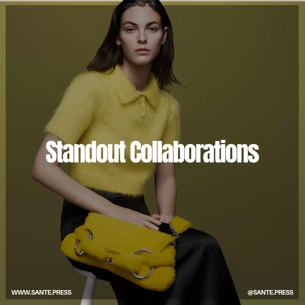 A woman wearing a yellow shirt and sweater sits gracefully on a stool, embodying a vibrant and stylish look