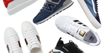 Colección de zapatillas deportivas en diversos colores y diseños, exhibiendo variedad y estilo en cada par. A diverse array of sneakers showcasing various colors and unique designs arranged together in a visually appealing manner. Tenis tendencia 2025. Trendy sneakers 2025.