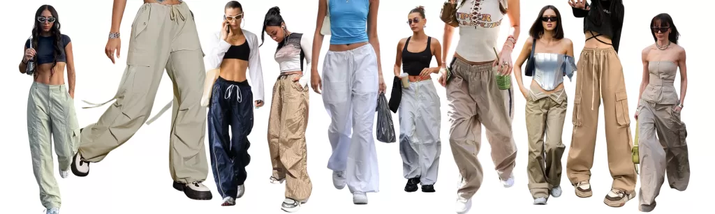 Pantalones parachute con sandalias y tenis cómo llevarlos