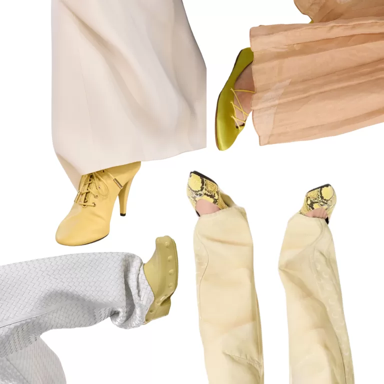 Zapatos amarillos en el color que sostiene el look IC 2