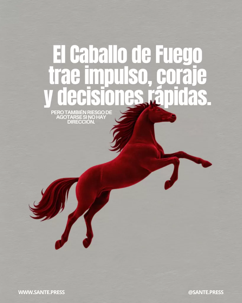 Caballo rojo intenso en posición de salto sobre fondo claro, representando energía y movimiento. ritual-caballo-de-fuego
