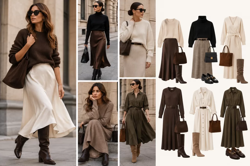 Collage editorial de moda en tonos neutros 1