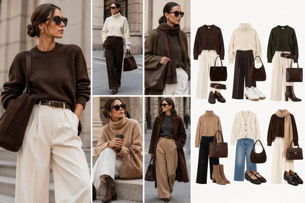 Collage editorial de moda en tonos tierra 1