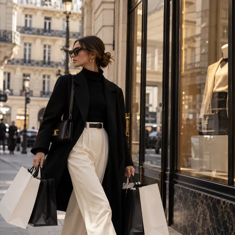 Elegancia urbana frente a boutique parisina