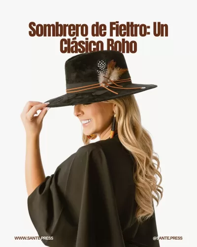 Sombrero de fieltro boho chic en tonos neutros, ideal para complementar cualquier atuendo con elegancia y sofisticación.