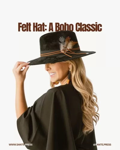 A classic boho felt hat, versatile and elegant, perfect for any outfit throughout the year in neutral tones like beige and black.