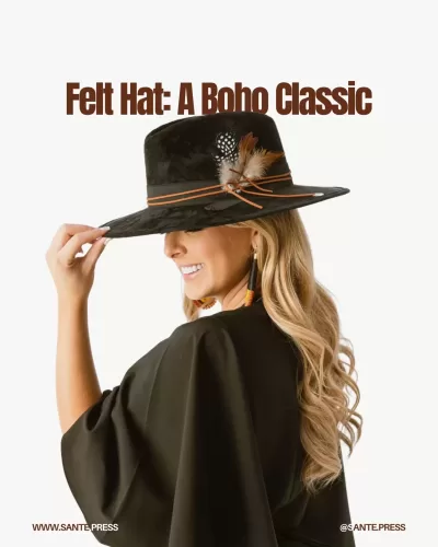 A classic boho felt hat, versatile and elegant, perfect for any outfit throughout the year in neutral tones like beige and black.