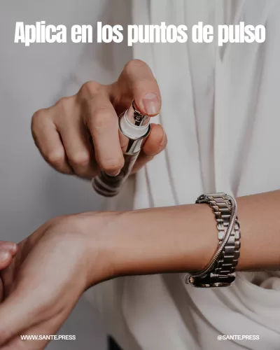Puntos de pulso donde aplicar perfume: muñecas, codos, nuca y detrás de rodillas para una fragancia duradera.