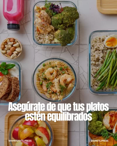 Imagen que ilustra una dieta equilibrada con proteínas, carbohidratos, grasas saludables y fibra para perder peso saludablemente.