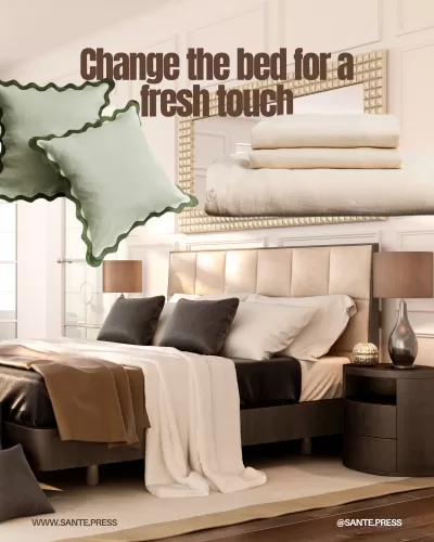 A stylish bed with breathable linen sheets and decorative cushions enhances comfort and transforms the bedroom's aesthetic.