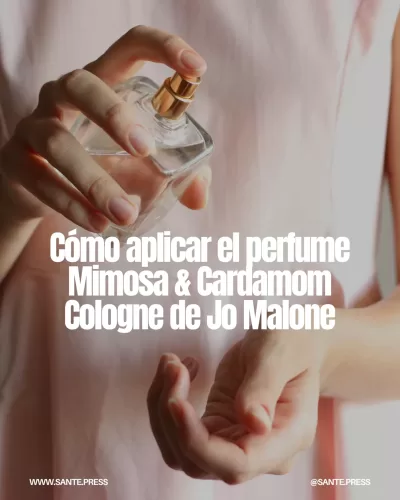 Instrucciones para aplicar el perfume Mimosa & Cardamom: rociar a 20 cm y no frotar las muñecas para una mejor duración.