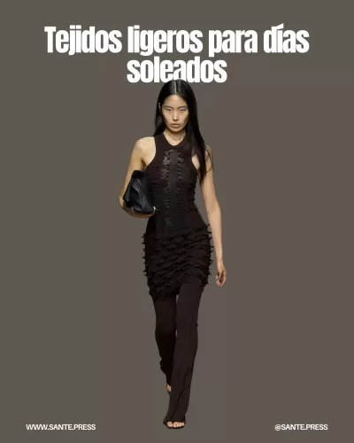 Pantalones acampanados de tejido fresco en tonos café, ideales para primavera-verano 2025, combinables y cómodos para cualquier ocasión.