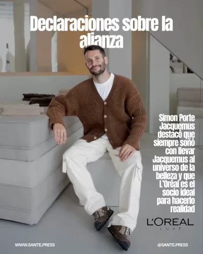 Simon Porte Jacquemus celebra su alianza con L’Oréal para expandir la marca hacia el universo de la belleza y la exclusividad.
