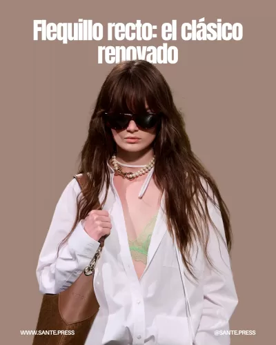 Imagen de un flequillo recto, popular en 2025, mostrando su versatilidad en estilos desde minimalistas hasta dinámicos.