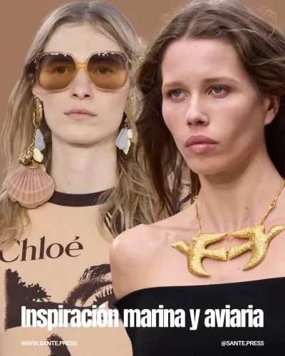 Joyas con motivos de peces, conchas y aves, reflejando libertad y conexión con la naturaleza, de marcas como Chanel y Stella McCartney.