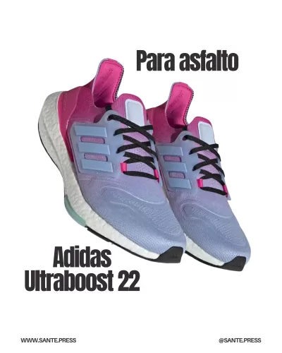Zapatillas Adidas Ultraboost 22, ideales para asfalto, con tecnología Boost, ajuste envolvente y parte superior reciclada.