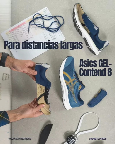 Zapatillas Asics GEL-Contend 8, ideales para carreras largas, con amortiguación, estabilidad y tracción en diversas superficies.