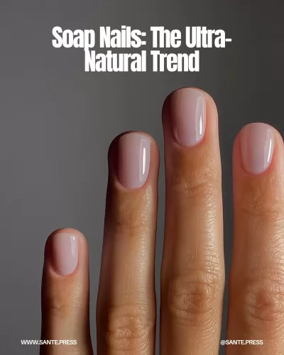 Trendy spring-summer 2025 soap nails with a glossy finish, featuring soft pink and milky white tones for a fresh, natural look.