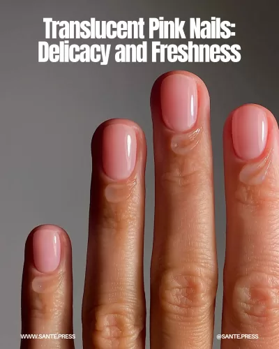 Translucent pink nail polish offers a light, subtle finish, showcasing natural nail color for a delicate spring look.
