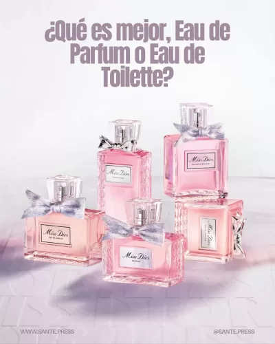 Comparativa entre Eau de Parfum y Eau de Toilette: intensidad y duración frente a frescura y ligereza para el uso diario.